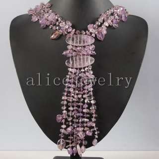 45mm Natural Amethyst Faceted Chip Necklace 21 Y00838  