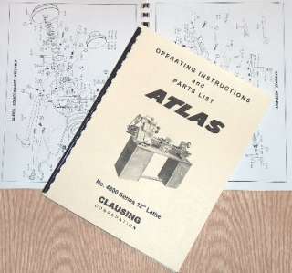 CLAUSING 100 Atlas 4800 12 Lathe Operating/Part Manual  