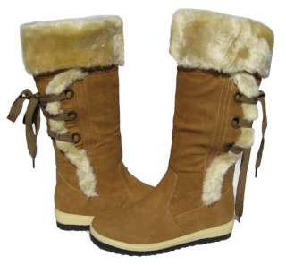 Womens BOOTS Knee High Camel Winter Fur Lined Snow shoe Ladies size 8 