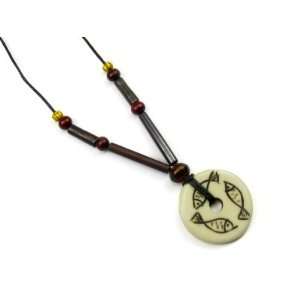   Pendant, Accented with Rosewood, Bone Tubes, and African Trade Beads
