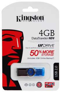 KINGSTON 4GB USB 2.0 FLASH DRIVE DATA TRAVELER 101 BLUE  
