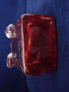 Handblown handmade Red Twist Glass Clear Glass Vase Handbag Purse 