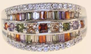 925 sterling silver gemstone multi colored CZ cubic zirconia ring new 