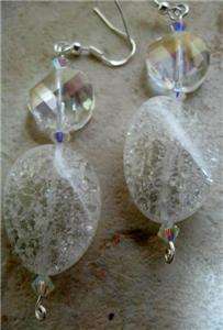 GORGEOUS CRACKLE CRYSTAL EARRLINGS MEASURE 3 FROM THE TOP OF THE 