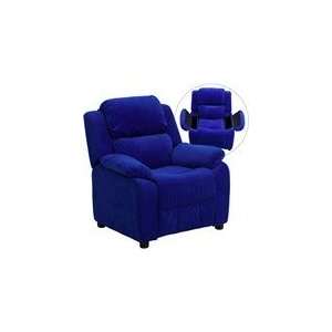  Contemporary Blue Microfiber Kids Recliner with Storage 