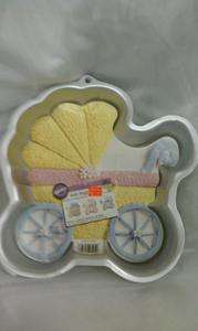 BABY SHOWER CARRIAGE CAKE PAN wiht FREE BABY BOTTLE AND BALLOONS 