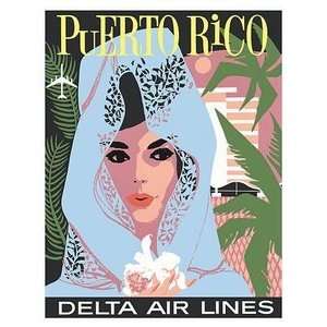  World Travel Poster Delta Air Lines Puerto Rico 9 inch by 