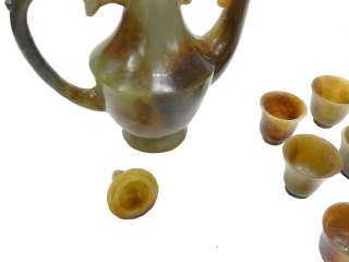 Chinese Jade Stone Carved Winepot Cup Set ss644  