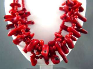 MASSIVE FASHIONISTA Sterling BRANCH CORAL Bead Necklace  