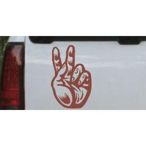 Peace Hand Sign Car Window Wall Laptop Decal Sticker    Brown 22in X 