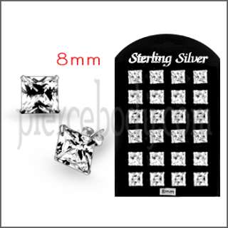 12Pairs. 8MM Square CZ 925 Sterling Silver Earrings $NR  