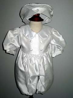 Off White Boys Christening Romper and Hat 0 6m  
