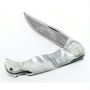  Folding Hunter, Mother of Pearl Handle, Plain, Leather 