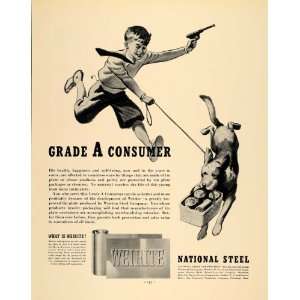  1936 Ad National Weirton Steel Tin Plate Container Kid 