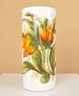   pottery floor vase umbrella stand hand painted florals textured