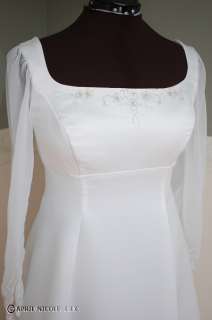 White Satin w/ Chiffon Sleeves A Line Wedding Dress 14, 14P NWD  
