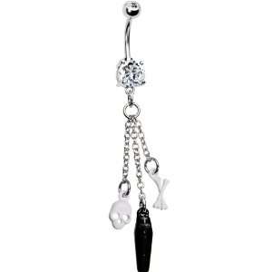  Clear Gem Coffin Skull and Crossbones Belly Ring Jewelry