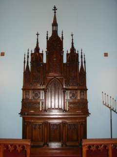 Fabulous Complete Gothic Altar, Podium. Lecturn, Rail, Carved Oak 
