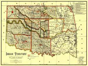 INDIAN TERRITORY (TEXAS/TX) & OKLAHOMA/OK 1889 MAP MOTP  