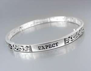 Inspirational Message EXPECT MIRACLES Silver Stretch Stackable 
