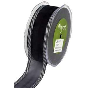  May Arts 1 1/2 Inch Wide Ribbon, Black Sheer with White 