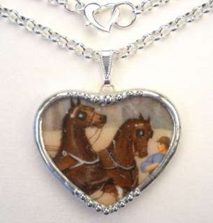 VINTAGE HORSE HEART NECKLACE BROKEN CHINA JEWELRY BY CHARMEDWARE 