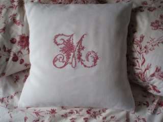 Vintage French Metis Linen Monogram Cushion Cover Antique Rose All 