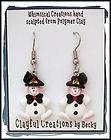 Beckys Polymer Clay   Snowman with Black Hat Earrings, Full Body w 