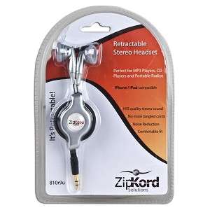 ZipKord Retractable Earbud Stereo Headphones w/3.5mm Jack for iPod  