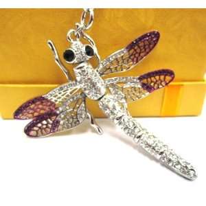  Purse Charm Purple Wing Dragonfly Crystals Rhinestone Key 