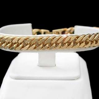 MENS 9 Diamond Cut DOUBLE CURB Link 24kt Gold Layered Bracelet + LIFE 