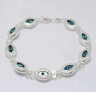Evil Eye Greek Key Bracelet 925 Sterling Silver Blue  