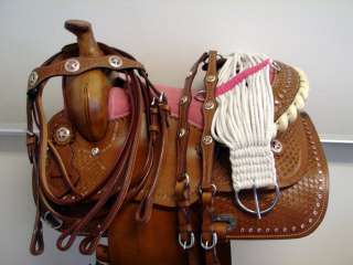   MEDIUM OIL Leather PINK CRYSTAL Bling Western Show Saddle FREE Tack