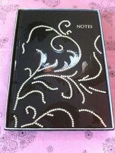 BLACK ROCOCO DIAMANTE DESIGN GIFT BOXED A5 RULED NOTEBOOK / DIARY 