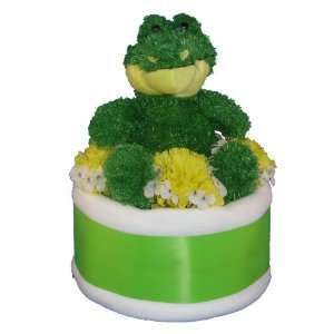 Alligator 1 Tier Diaper Cake w/ Pampers Swaddlers, 10 Stuffed Animal 