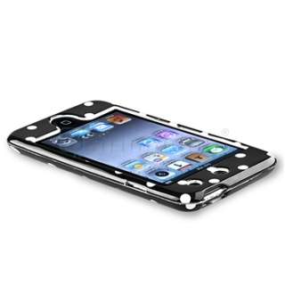 For iPod touch 4 4th G Gen Black w/ White Polka Dot Hard Case Cover 