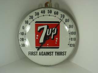 old 7up Seven Up 7 up Soda Pop Thermometer Gas Station Glass Sign NO 