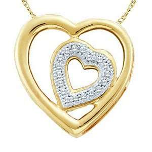  10k Yellow Gold Diamond Two  Hearts Pendant w/ Chain 