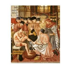 Doctor Giving Treatment to Sick Man with Cut on Leg, Fresco, by 