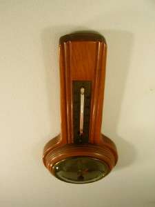   Wall BAROMETER/THERMOMETER Weather Station~Mahogany/Brass/Glass  
