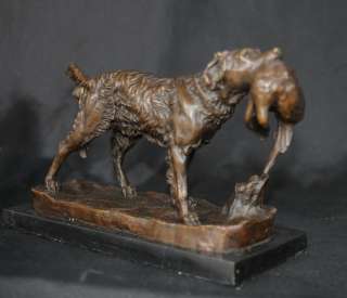Bronze Dog Pheasant Hunt Statue Signed Moigniez  