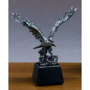 Antique Look Silver Tint Eagle Statue Sculpture 9.5H 