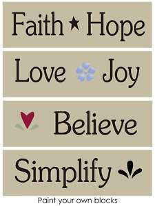 Stencil LOT Faith Hope Love Joy Believe Simplify Signs  