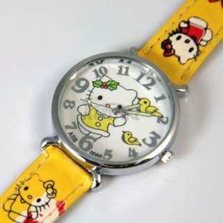 New Cute Yellow Cartoon HelloKitty Girls Quartz Watch Wrist Band Gift 