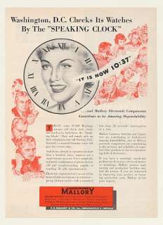 1951 Washington DC Audichron Speaking Clock Mallory Ad  