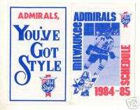 1984 85 Milwaukee Admirals Schedule IHL Old Style #2  