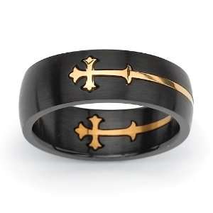   Black Ion Plated Stainless Steel Cross Wedding Band Ring Jewelry