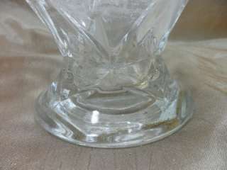 Antique Vintage Pressed Glass Low Vase w/ Original Floral Frog  