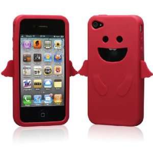 Red / Cute Smiley Angel Design Silicone Case For Apple iPhone 4+Free 
