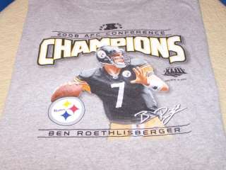 BEN ROETHLISBERGER Steelers 2008 AFC Champs T Shirt XL  